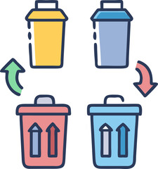 Collection of stylized icons representing different types of waste for recycling and disposal ideal for environmental or service related designs