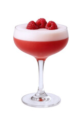 Elegant Coupe Glass Filled With Refreshing Raspberry Cocktail Topped With Creamy Foam and Fresh Berries