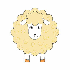 Cute cartoon sheep with curly wool and friendly face vector icons  