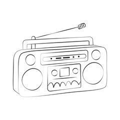 Retro Boombox Outline. Vintage Radio Cassette Player Vector Illustration
