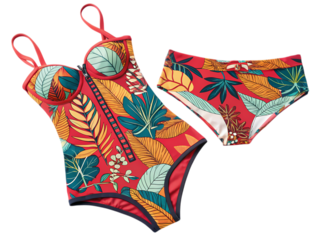Tropical Leaf Print Swimsuit and Bikini Bottom