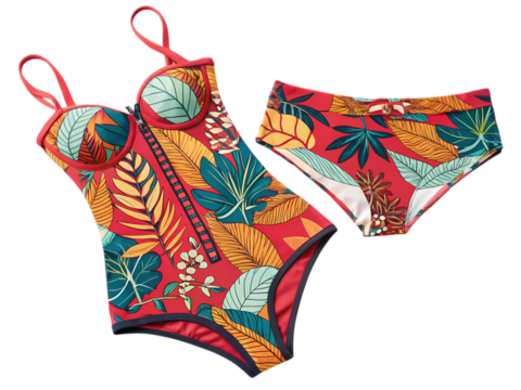 Tropical Leaf Print Swimsuit and Bikini Bottom