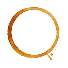 Isolated Circular Coffee Stain Ring with Dripping Droplets, a Textured Imprint of a Beverage on a Dark Surface