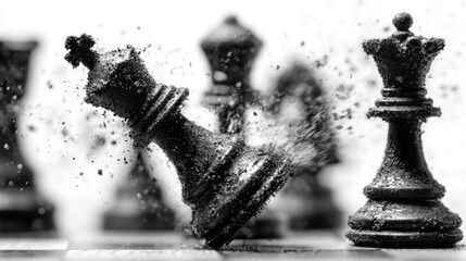 Chess pieces falling in slow motion
