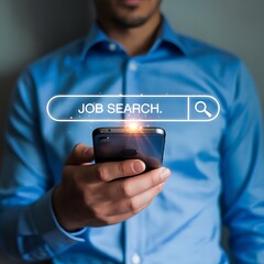 Man using smartphone for job search online, browsing career opportunities and recruitment applications with digital technology