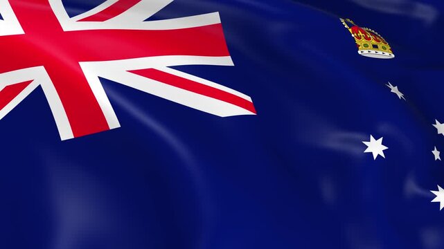 Photo realistic slow motion 4KHD flag of the Victoria State waving in the wind.  Seamless loop animation with highly detailed fabric texture in 4K resolution.