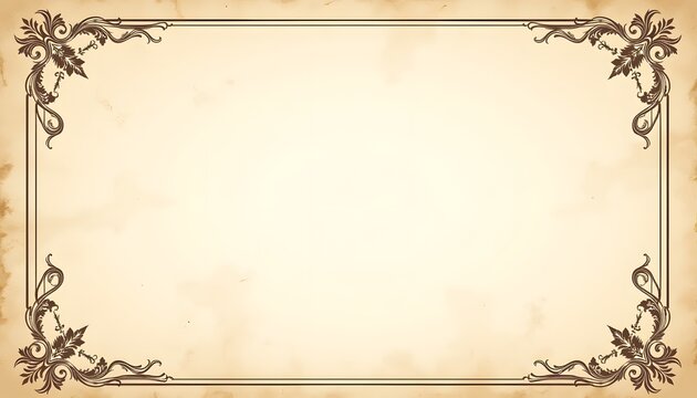 A sepia toned illustration presents a complex, symmetrical border design rendered in a vintage aesthetic. The border, reminiscent of intricate metalwork or delicate lace, frames the central area