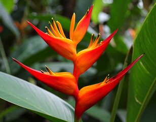 Vibrant red-orange flower in a lush jungle setting