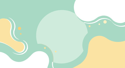 Abstract background design with layered shapes in mint green and pale yellow colors. Soft, fluid forms with subtle highlights create a soothing aesthetic.