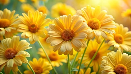 Fototapeta premium Field of yellow daisies in bright sunlight