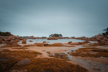 Plage et cote de granite rose de Ploumanacʼh en bretagne