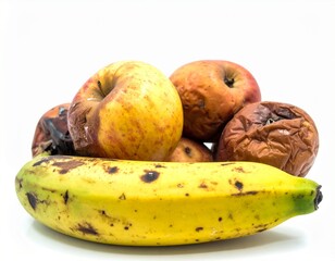 Pile of Rotten Fruit Isolated on White