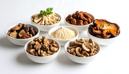 Assorted dried mushrooms and powder