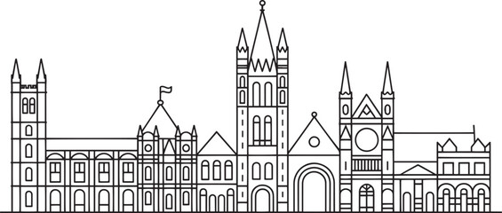 Obraz premium Detailed Canterbury Skyline Outline Vector Illustration Depicting British Landmarks and Architecture