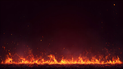Fire background cinematic flames and ash particles leaving wide space for typography
