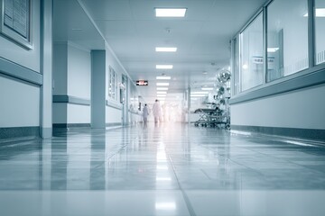 Hospital corridor interior, showcasing clean and modern design.