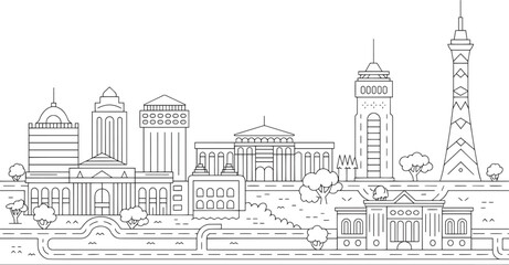 Fototapeta premium Detailed Line Art of Tehran Skyline Featuring Milad Tower on a Clear Backdrop