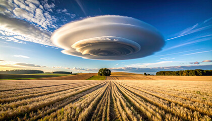 Lenticular clouds over rice fields