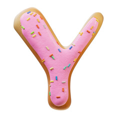 3D illustration of Rose Glazed Donut Font Concept.  Bakery sweet alphabet.Delicious Letter Y. Supports PNG files with transparent backgrounds.