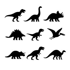 Set of Dinosaur Silhouettes in Vector Style – Prehistoric Animal Icons Collection