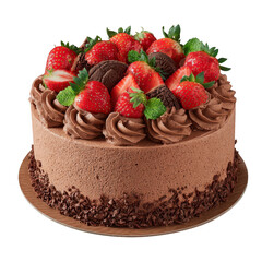 Chocolate cake decorated with fresh strawberries and chocolate (1)