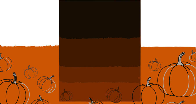 Pumpkin outline graphic design with autumnal color scheme. Simple pumpkin silhouettes scattered against gradient orange-brown background.