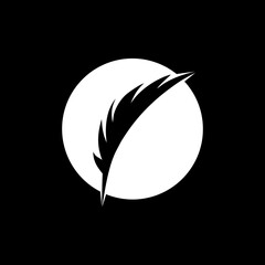 Feather logo, feather pen icon isolated on black background