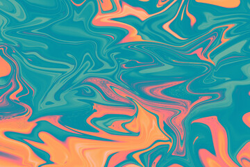 Modern Teal and Orange Fluid Abstract Swirl Artwork