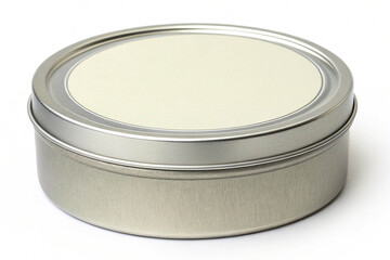 Silver Round Metal Tin Container with Blank Label image