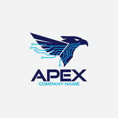 Modern Technology Logo Featuring an Eagle and Circuitry This logo design showcases an eagle with integrated circuit patterns on its wings, symbolizing technological advancement.