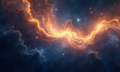 Cosmic Nebula of Fiery Energy and Stars