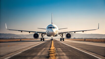 Obraz premium Airplane on Runway at Sunset