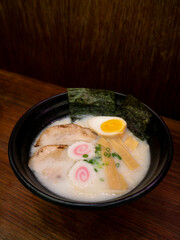 Traditional Japanese Tonkotsu Ramen with Chashu and Soft-Boiled Egg.