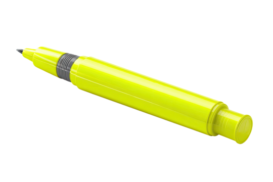 Bright yellow pen, slightly angled,  with gray accents