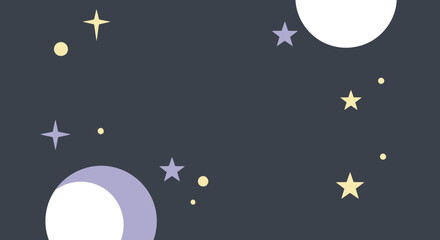 Naklejka premium Abstract space scene with pastel colors and shapes. Geometric representation of celestial bodies and stars against a dark background.