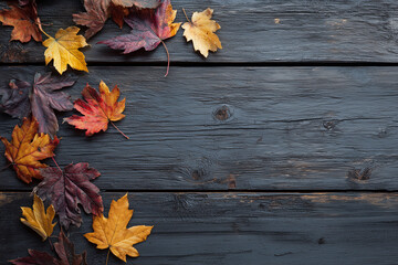Autumn Leaves Scattered on a Wooden Table, Frame