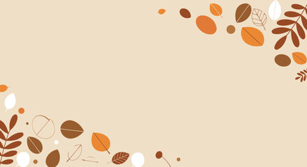Autumnal leaf graphic design featuring various leaf shapes and colors in a neutral background. Simple fall-themed illustration with curved leaf arrangement for a subtle natural autumn vibe.