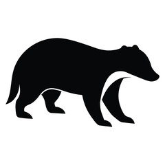 Black silhouette of a badger walking on a white background animal