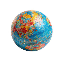 Vintage world globe, colorful map, weathered surface