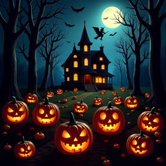 halloween background with pumpkin and bats
