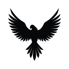 Black silhouette of a bird of prey with wings spread wide white