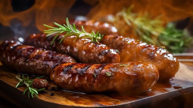Grilled Spiral Sausage Cooking on Barbecue