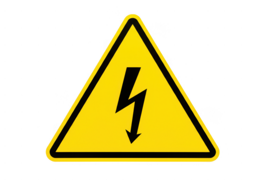 Yellow triangle high voltage warning symbol isolated on transparent background
