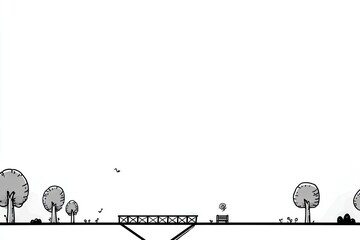 Simple black and white illustration of a park scene.