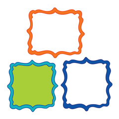 Fototapeta premium Collection of hand drawn decorative square frames with unique scalloped edges for design projects