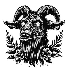 Obraz premium Zombie Goat Illustration in Black and White Transparent Background