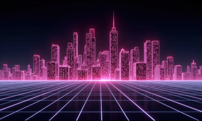Retro Neon Cityscape Grid