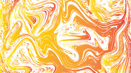 Abstract vibrant marbled texture with swirling patterns in hot pink, orange, yellow, and white tones. Fluid, chaotic flow of colors mimics paint marbling or liquid ink swirling expressive aesthetic. 