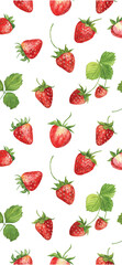 Seamless pattern with red strawberries and leaves