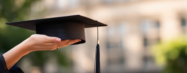 The graduation cap held high in celebration of academic success